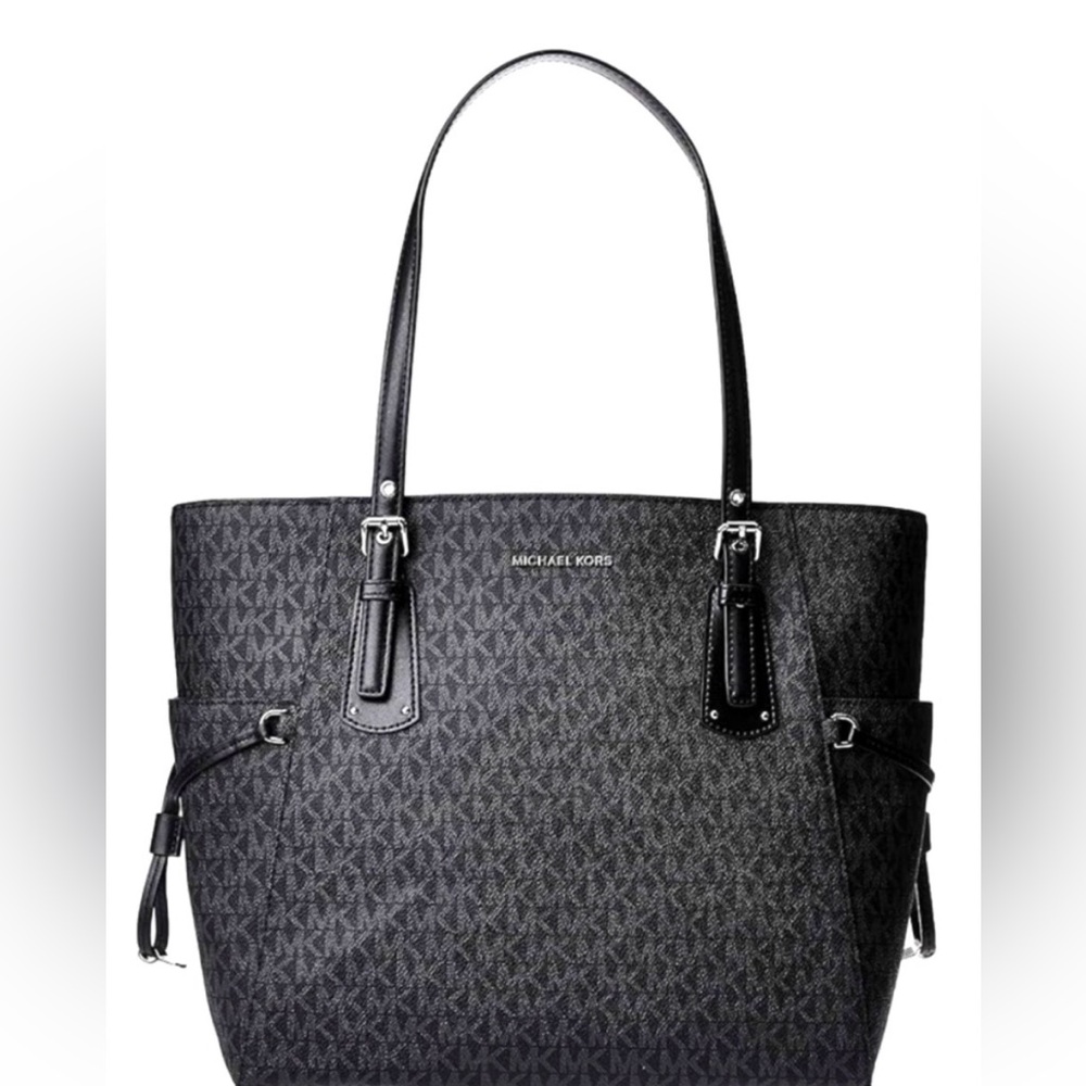 NEW Michael Kors Voyager East West Logo signature Tote Dark Gray Sliver Handbag